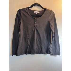 Willow Wear Womens Long Sleeve Henley Top Black Size S Scoop Neck Cotton Blend
